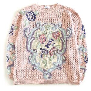 Vintage Jump, Pink Floral Sweater / Coquette Style / Romantic Knitwear